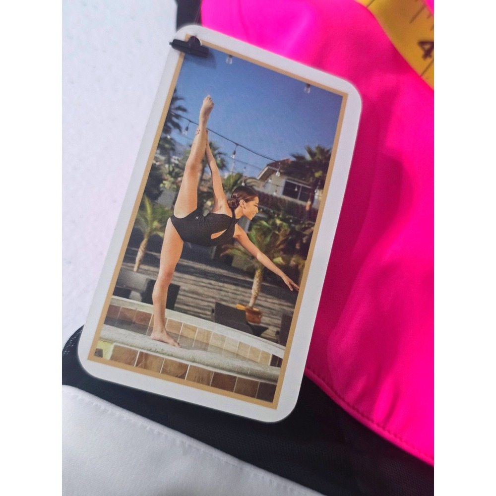 Kandi Kouture Neon Pink Black White Colorblock Dance Leotard AL High Neck Mesh - Picture 8 of 10